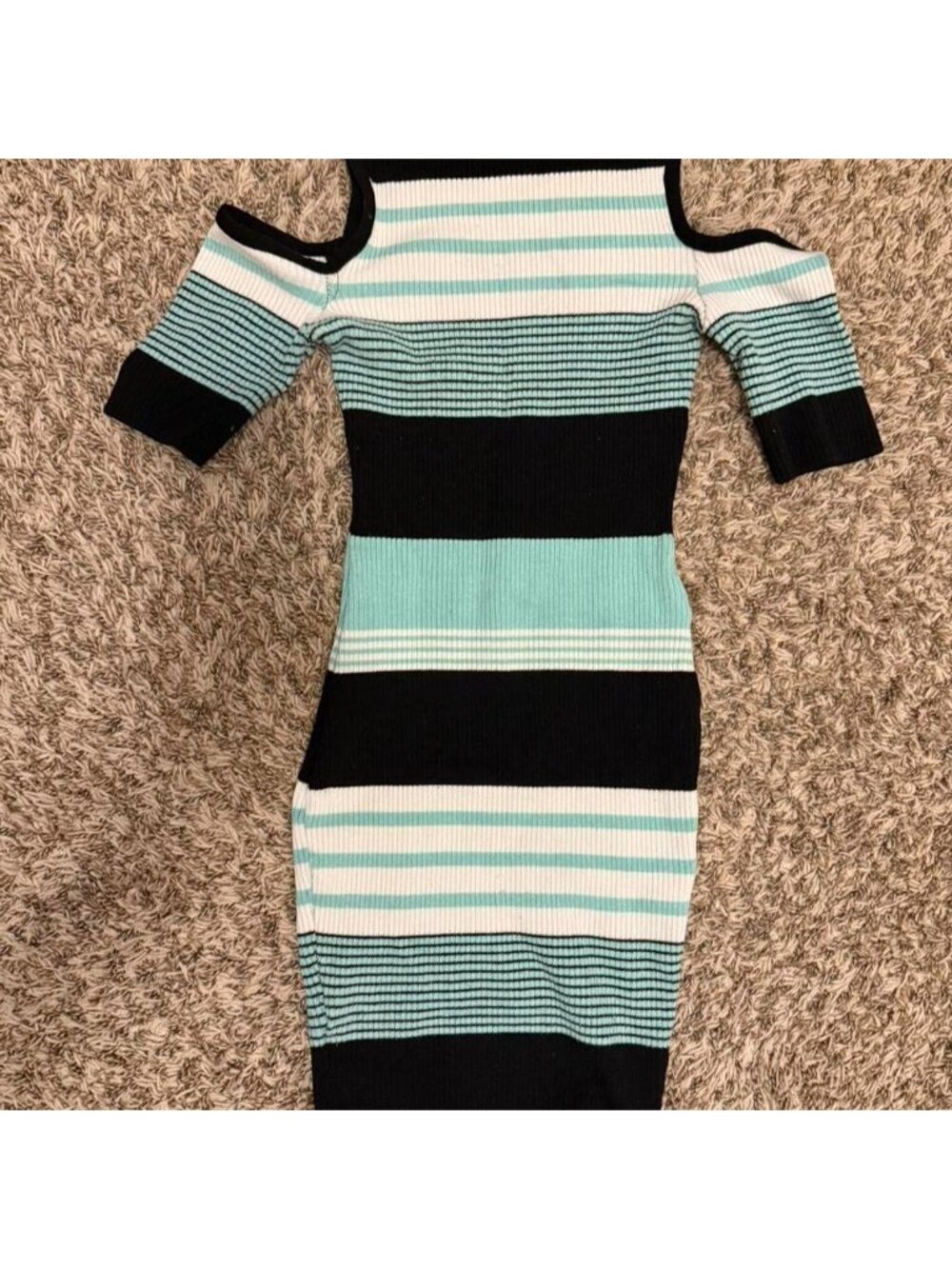 blue and black striped off the shoulder bodycon dress